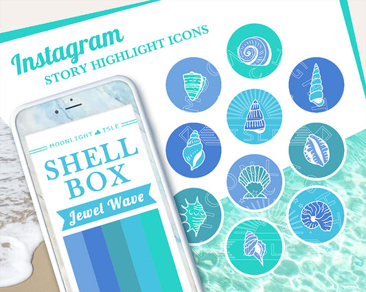 Blue Teal Green Seashell Icon | Under the Sea Mermaid Summer Ocean Marine Theme Social Media Template | Instagram Story Highlight Cover